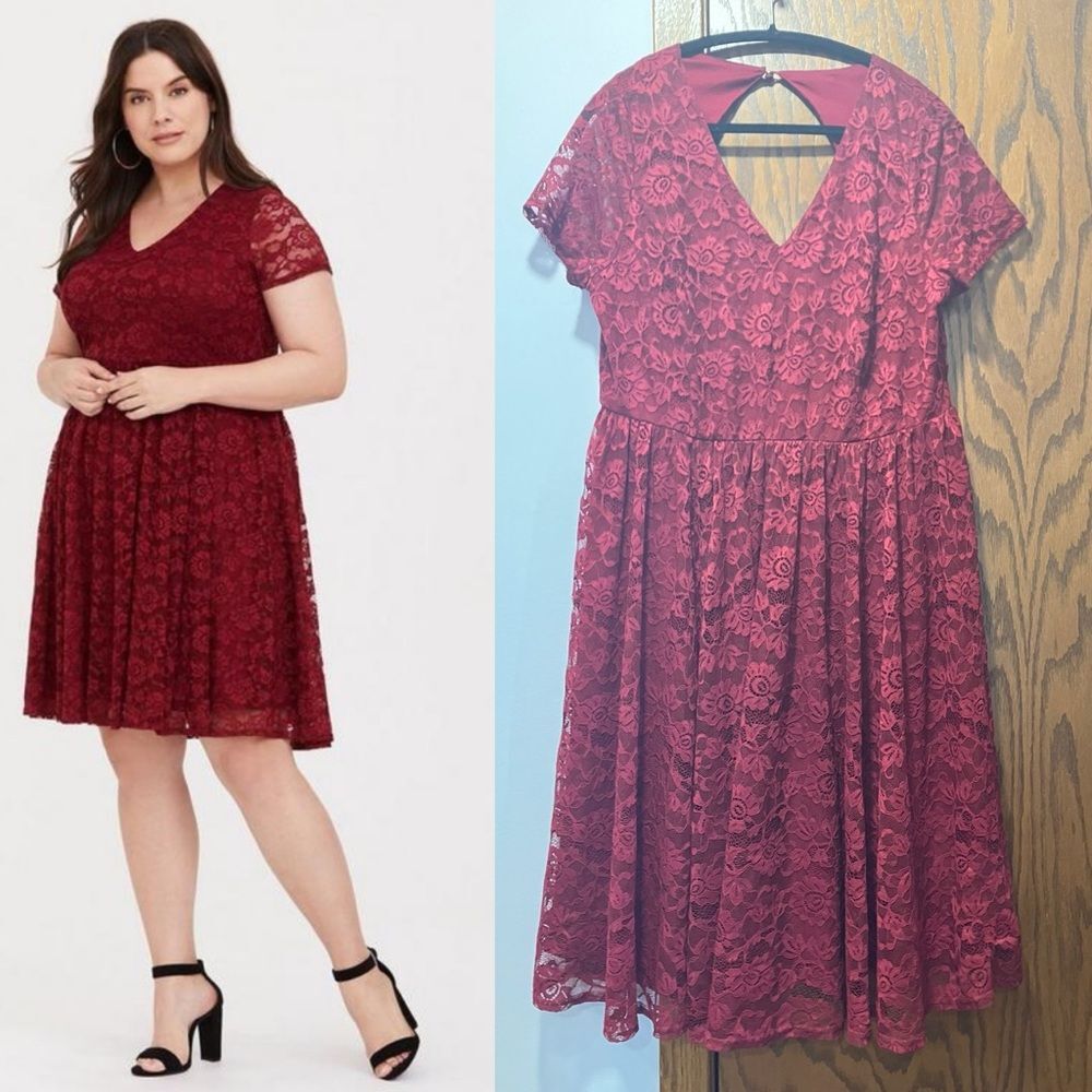 Torrid Plus Red Lace V-Neck Skater Dress 10